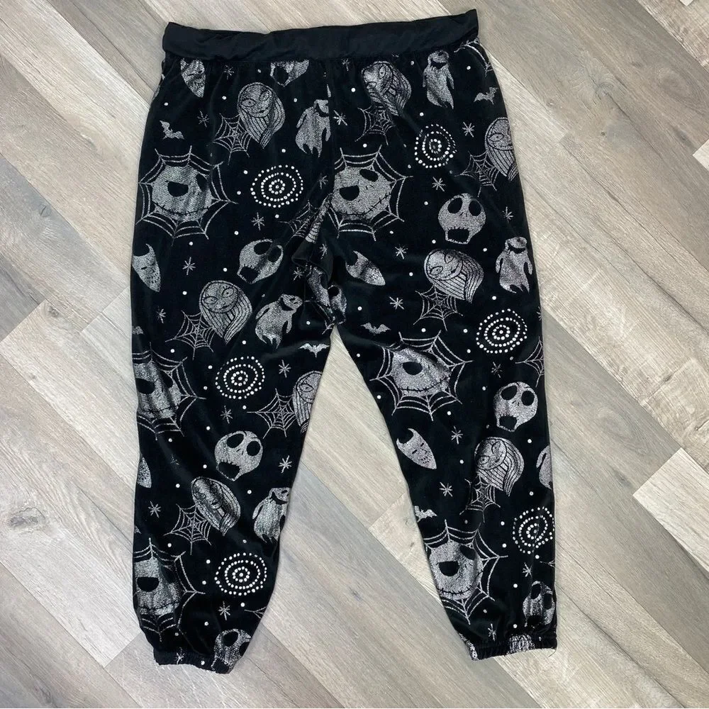 Disney Nightmare Before Christmas Velour Foil Sleep Joggers Black Silver XL - Picture 1 of 8